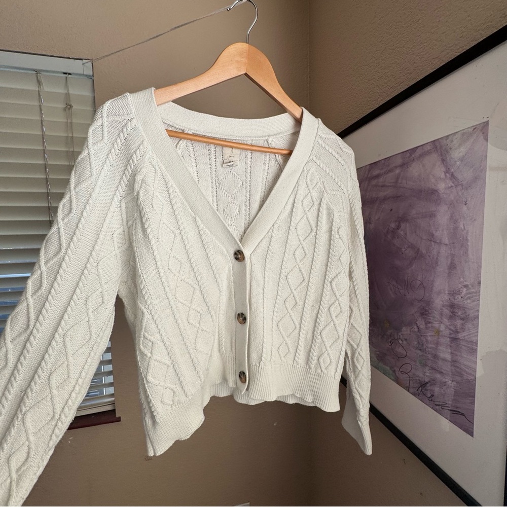 Joie white Cable Knit Cardigan Sweater